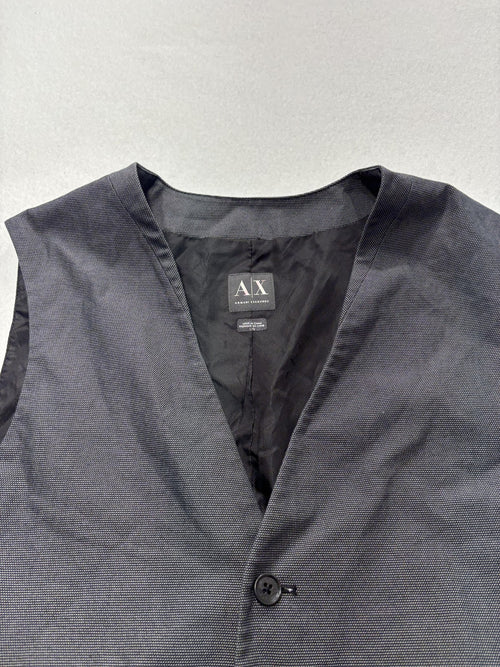 Armani Exchange Suit Vest Mens Large Gray Geometric Belted Back Formal 3 Piece