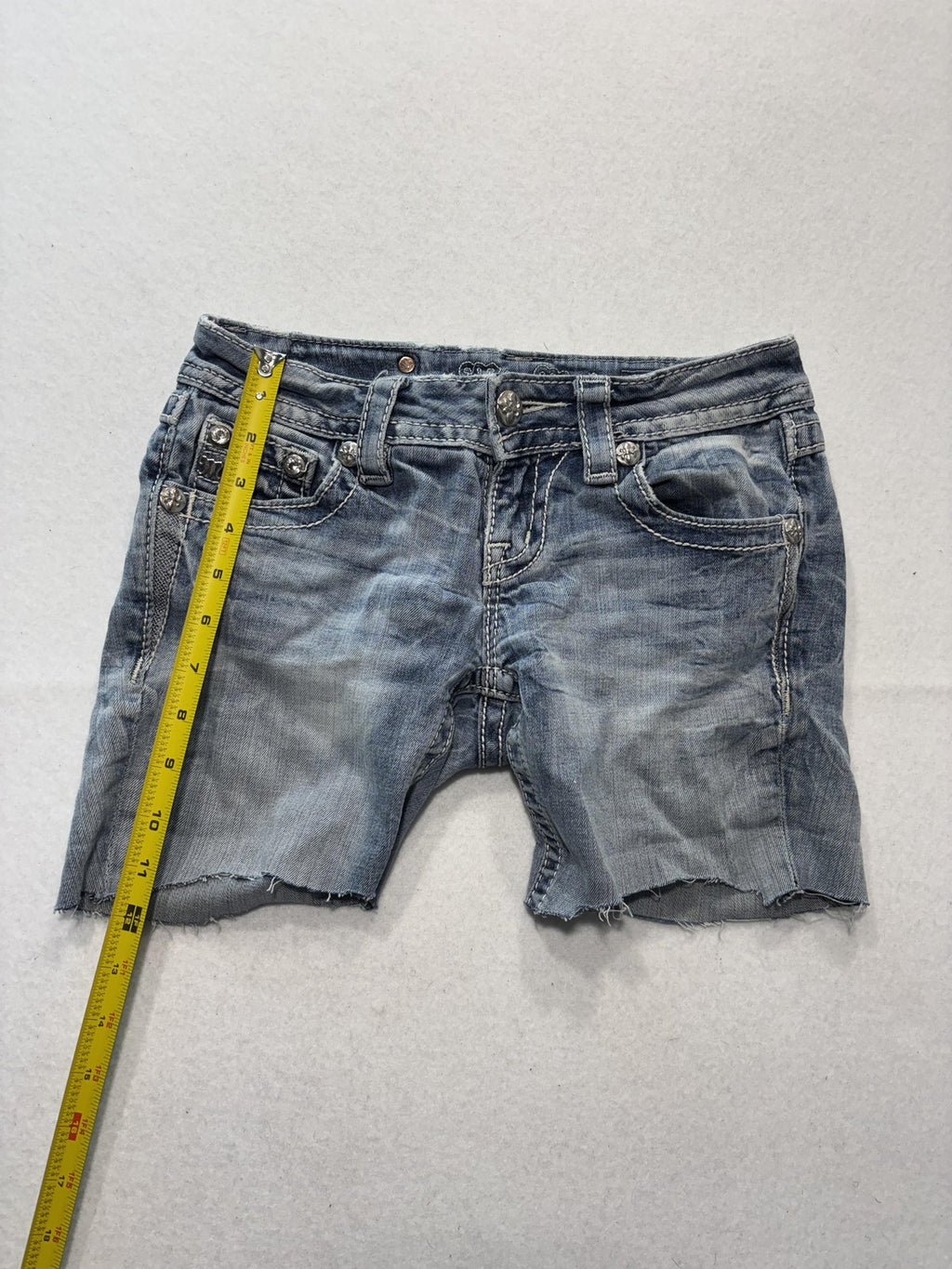 Miss Me Signature Shorts Womens 24 Blue Cut Off Raw Hem Embroidered Denim