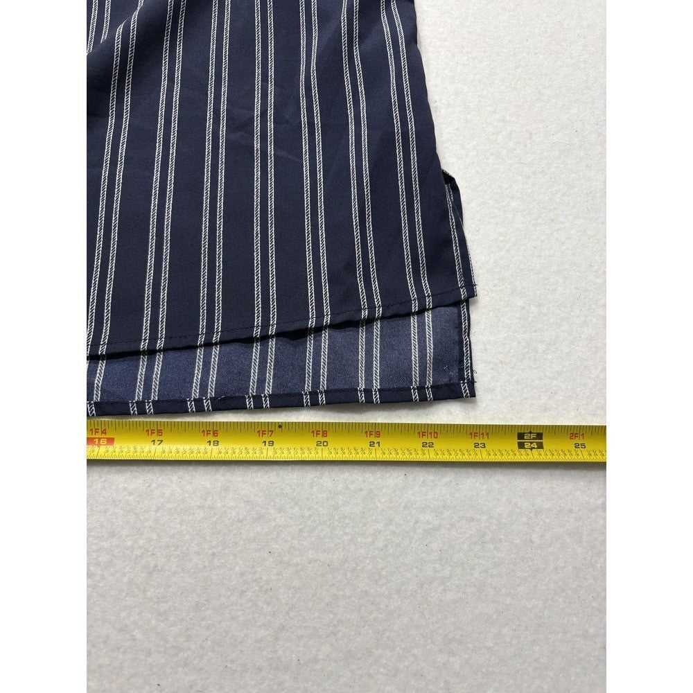 MICHAEL Michael Kors Blouse Womens Large Blue Stripe Zip Tunic Long Sleeve Top