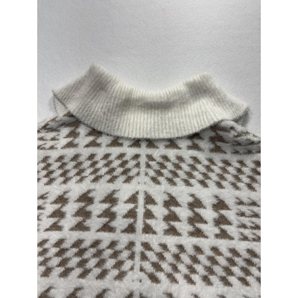 Marc New York Sweater Womens XL White Full Zip Mock Neck Geometric Pattern Knit