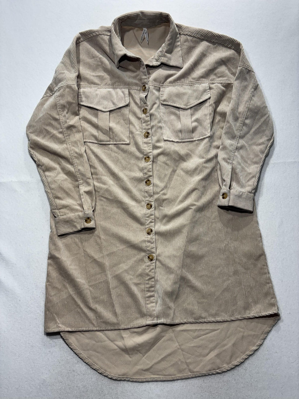 Live 4 Truth Shirt Dress Womens Medium Beige Corduroy Button Front Hi Low Hem