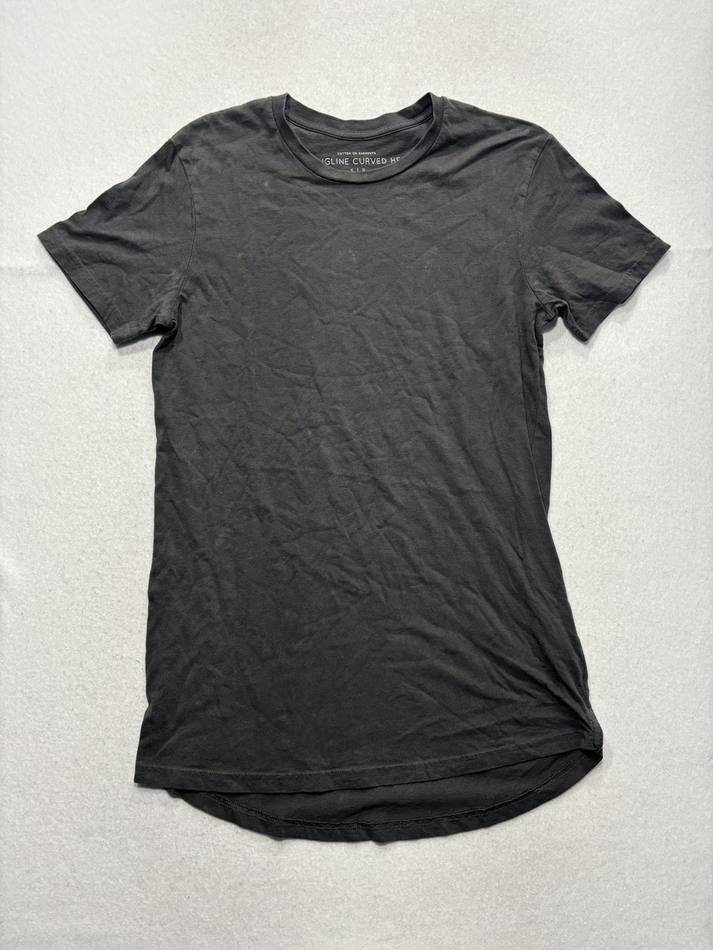 Cotton On Shirt Mens Small Gray Longline Curved Hem Crew Neck Casual Slim Tee