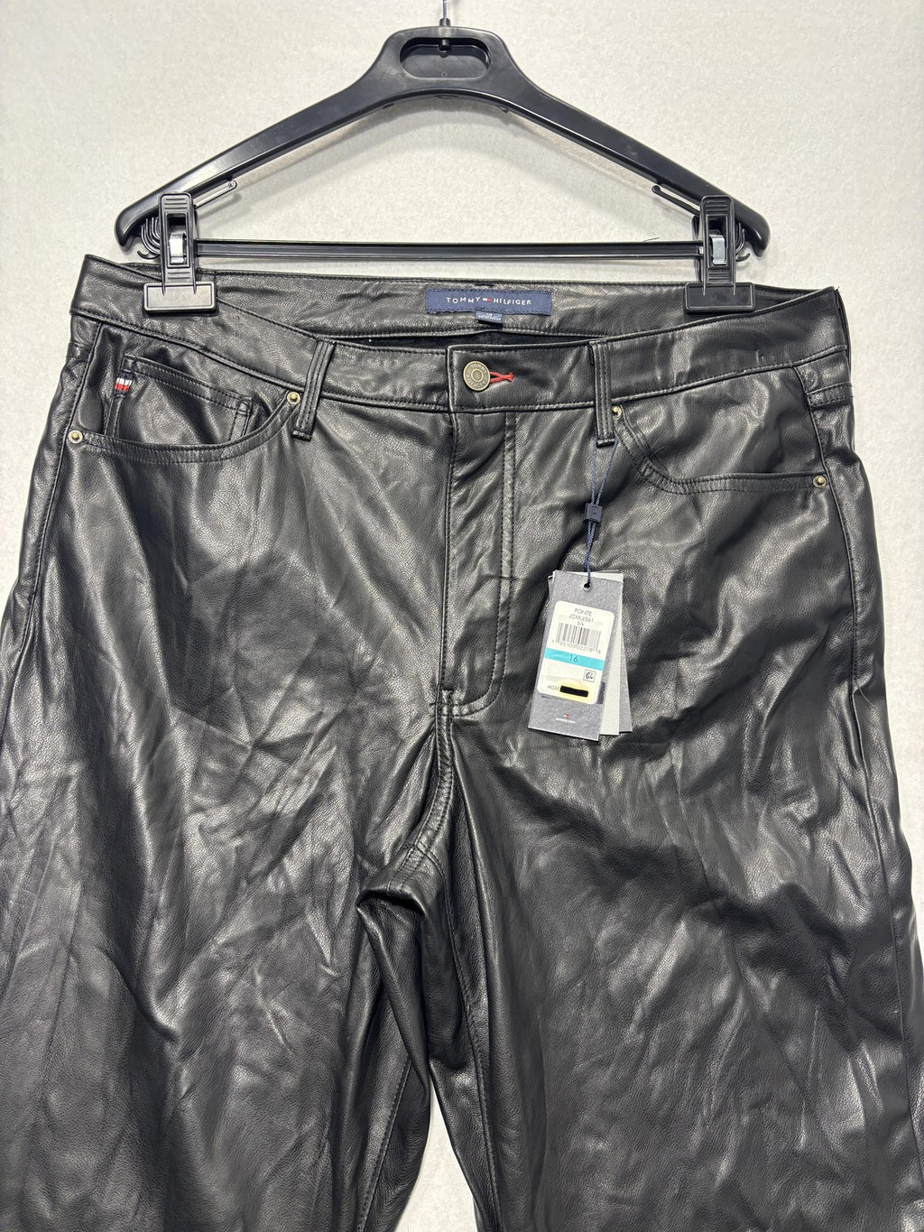 Tommy Hilfiger Dress Pants Womens 16 Black Faux Leather Straight Ponte Stretch