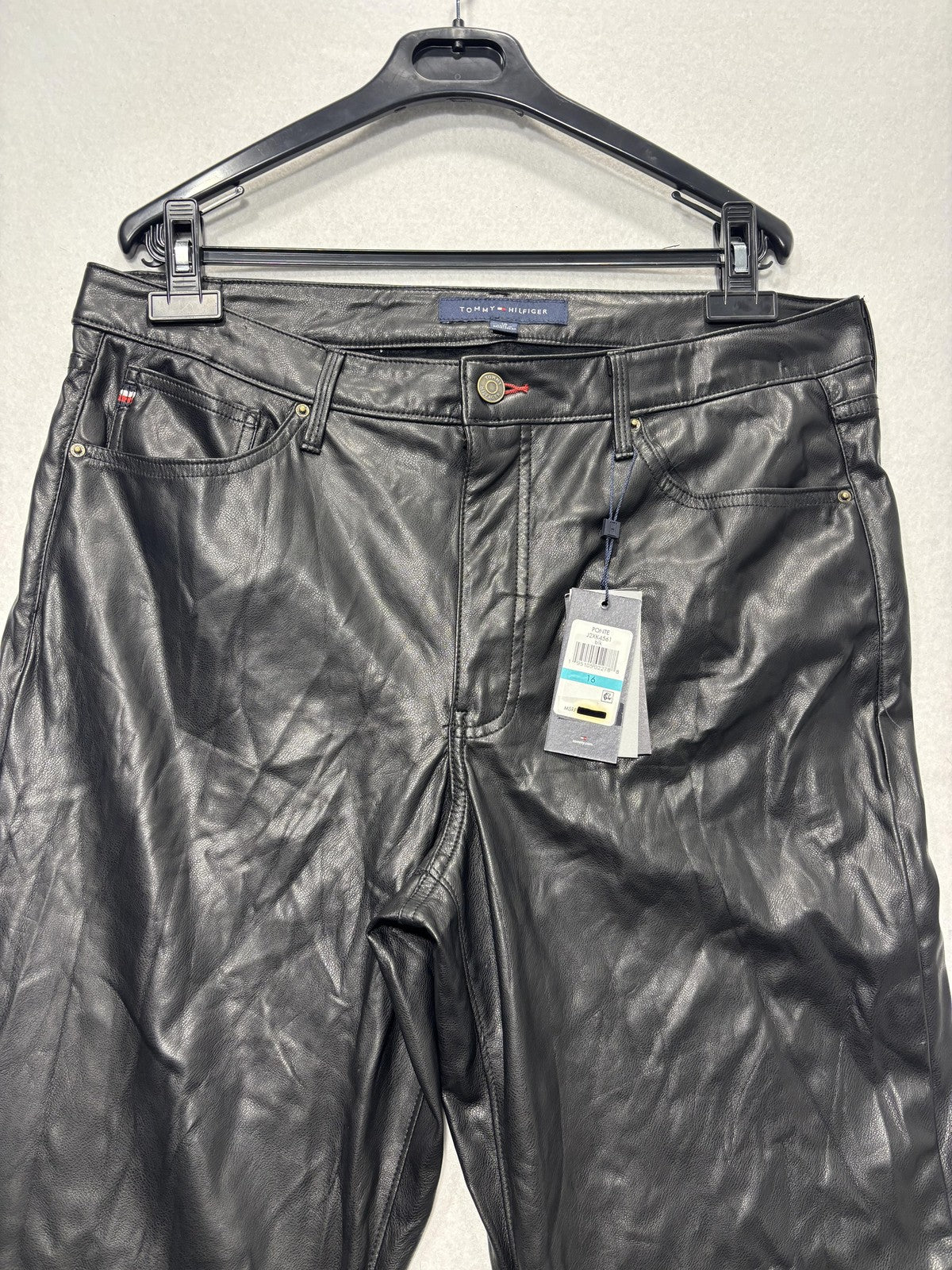 Tommy Hilfiger Dress Pants Womens 16 Black Faux Leather Straight Ponte Stretch