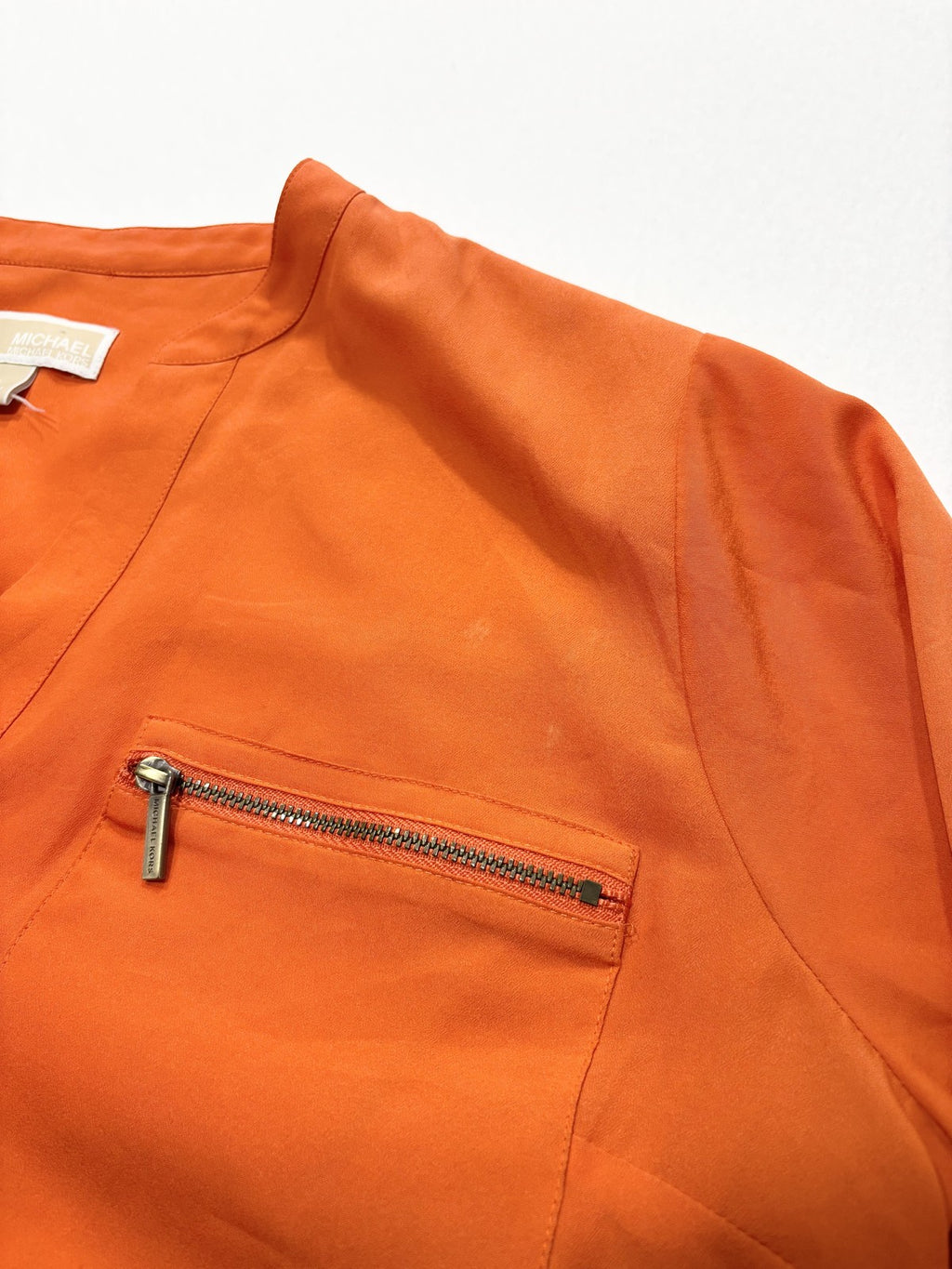MICHAEL Michael Kors Blouse Womens Large Orange V Neck Zip Pocket Tunic Top