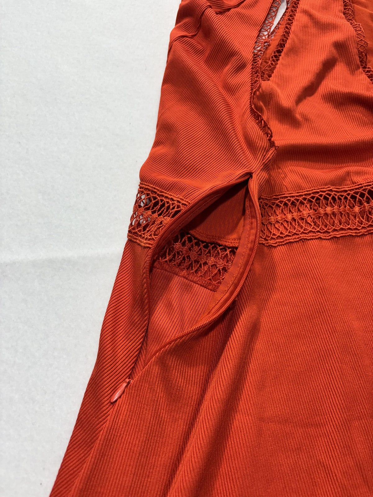 Free People Dress Womens 12 Orange V Neck Crochet Fit Flare Sundress Boho