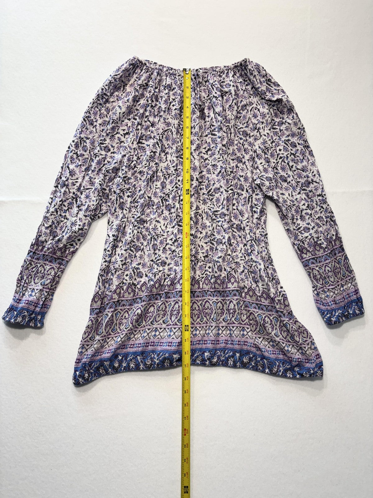 Lucky Brand Blouse Womens 2X Plus Purple Scoop Neck Long Sleeve Floral Tunic Top