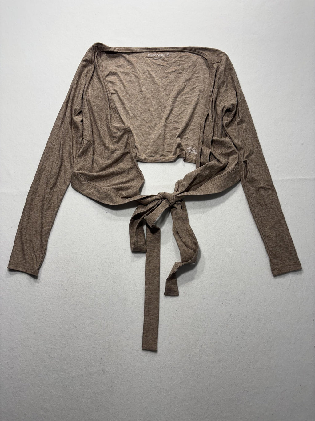 Outdoor Voices Top Womens Small Brown Tie Front Long Sleeve Cropped Wrap Yoga