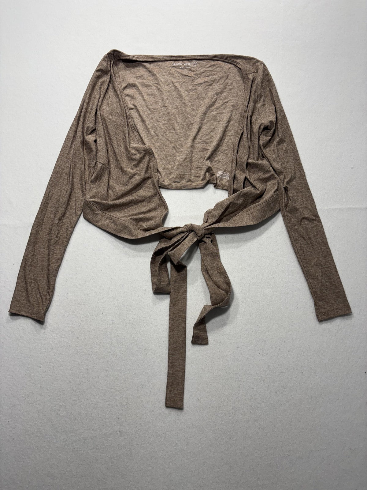 Outdoor Voices Top Womens Small Brown Tie Front Long Sleeve Cropped Wrap Yoga