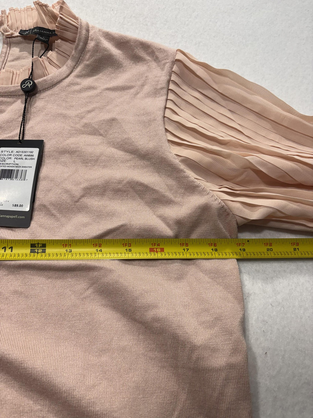 Adrianna Papell Sweater Womens Large Pink Mock Neck Pleated Balloon Sleeve Knit