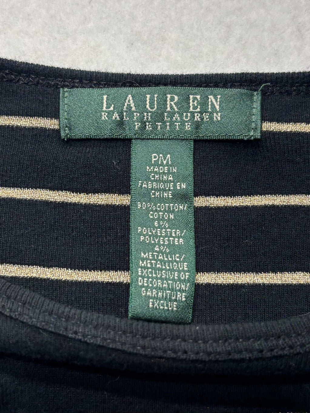 Lauren Ralph Lauren Shirt Womens PM Black Metallic Stripe Crew Neck Long Sleeve