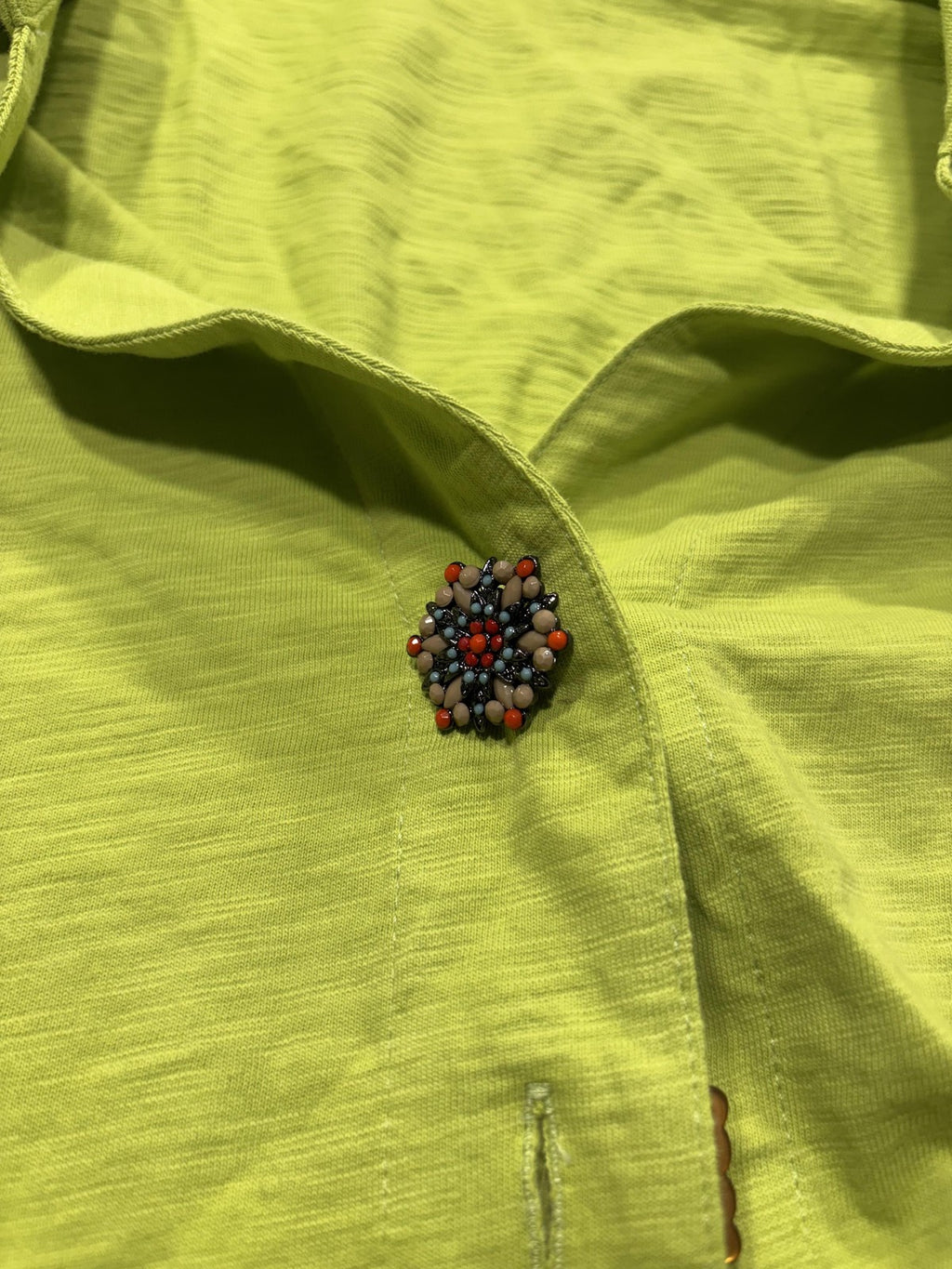 Soft Surroundings Shirt Dress Womens Medium Lime Green Danelle Button Asym Hem