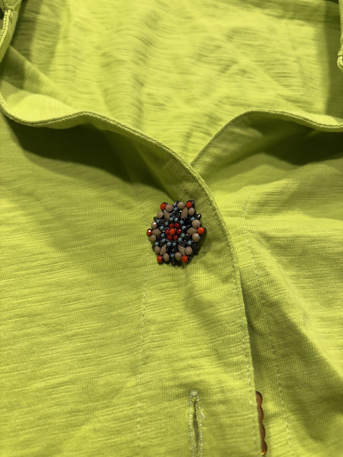 Soft Surroundings Shirt Dress Womens Medium Lime Green Danelle Button Asym Hem
