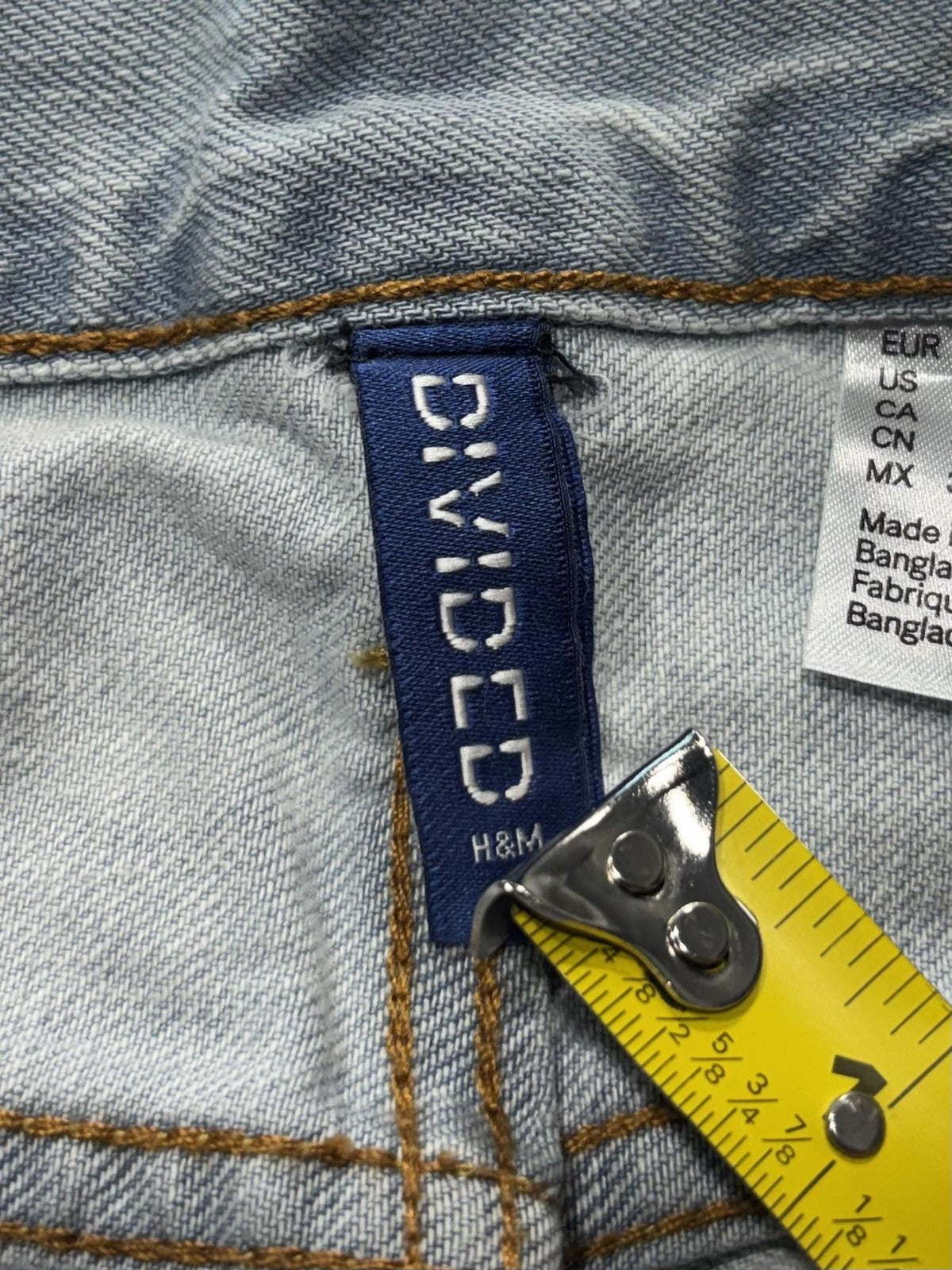 H&M Bermuda Shorts Mens 32 Blue Denim 12" Inseam Distressed Cut Off Frayed Hem