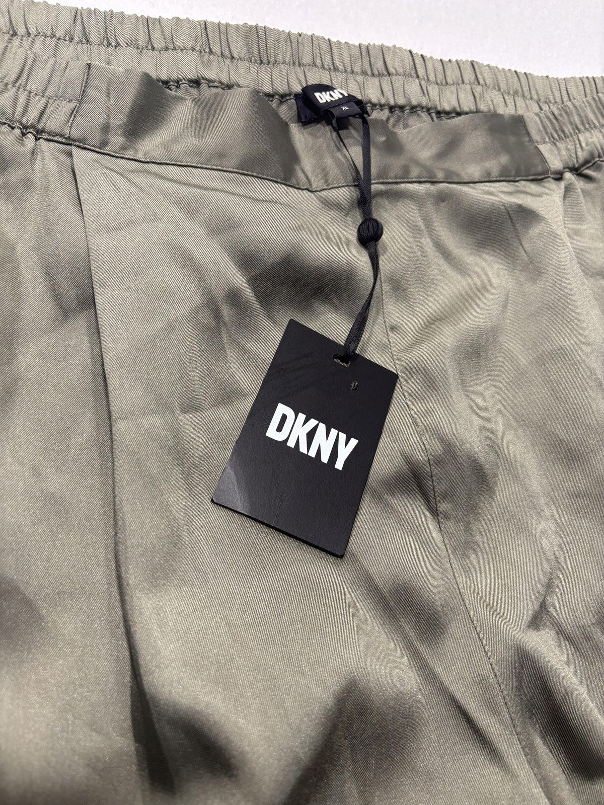 DKNY Pants Womens XL Green Satin Cropped Wide Leg Elastic Waist Pull On Culotte