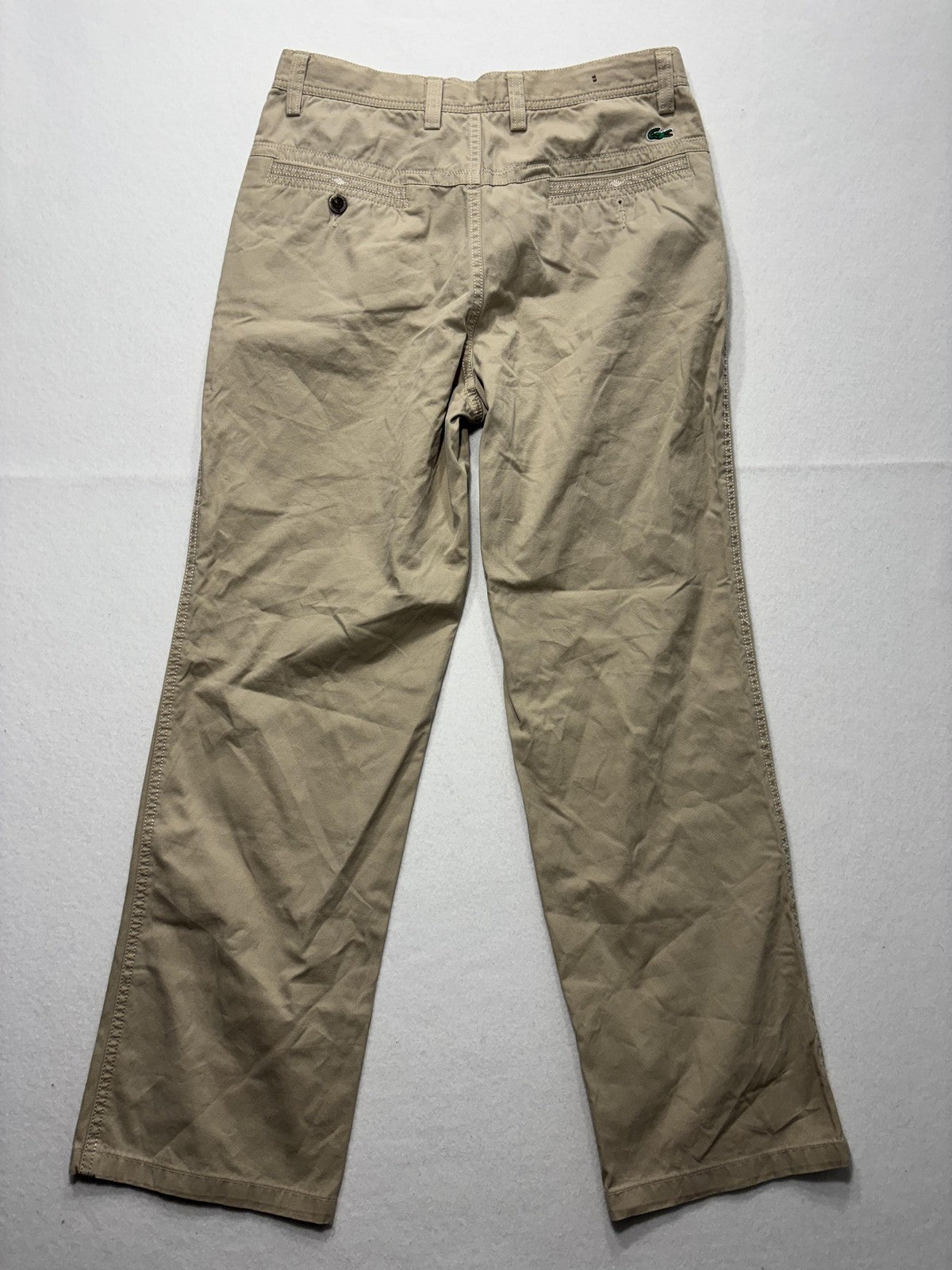 Lacoste Chino Pants Mens 32x32 Beige Straight Leg Cotton Casual Work Croc Logo