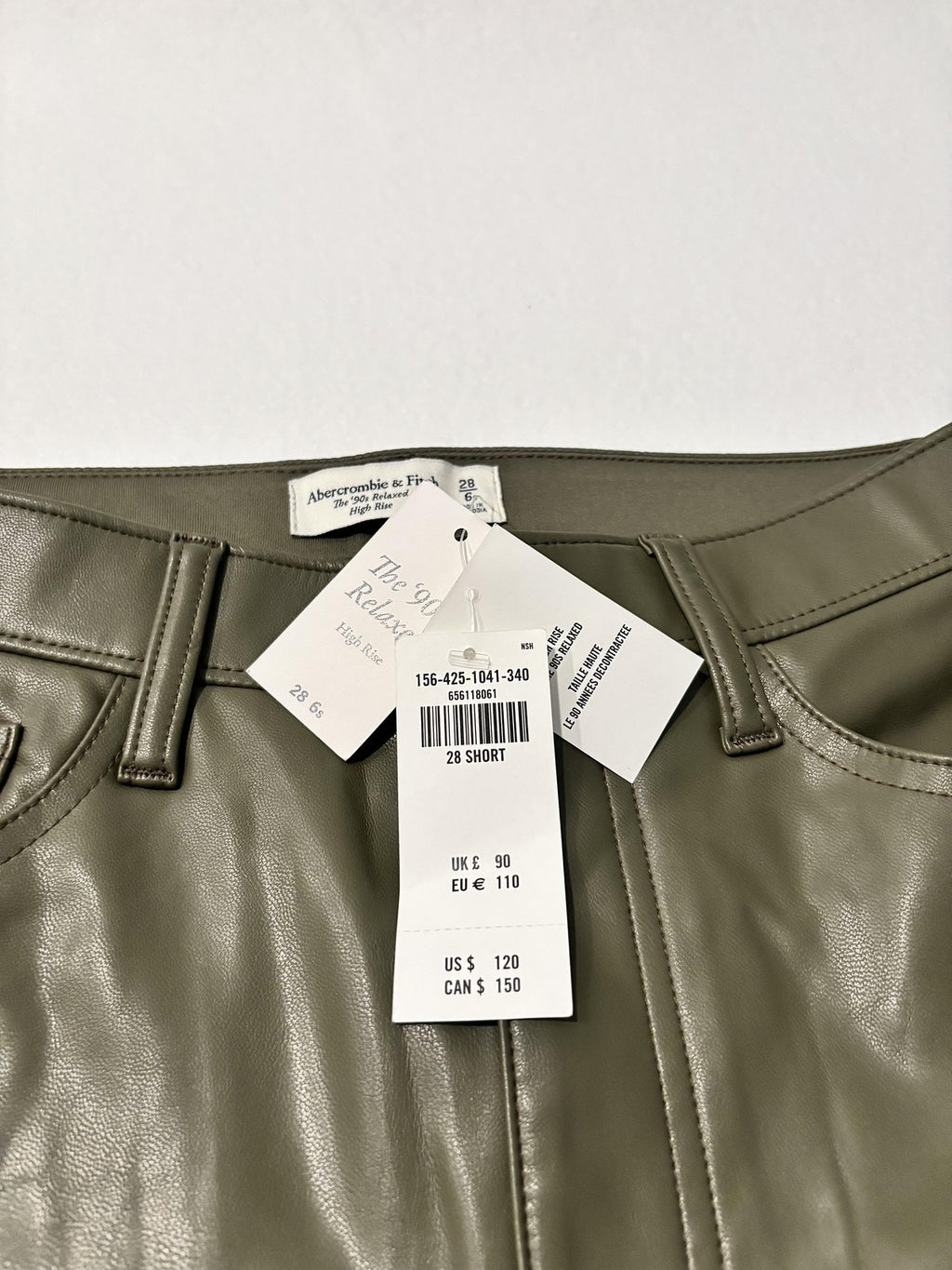 Abercrombie & Fitch Pants Womens 28 Short Green Faux Leather 90s High Rise Cargo