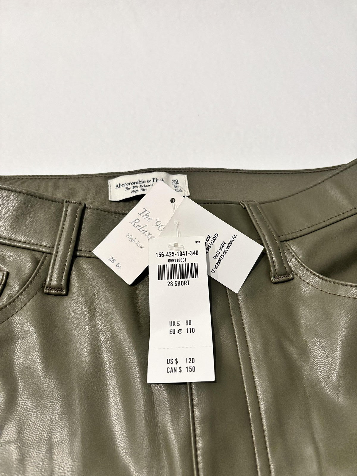 Abercrombie & Fitch Pants Womens 28 Short Green Faux Leather 90s High Rise Cargo