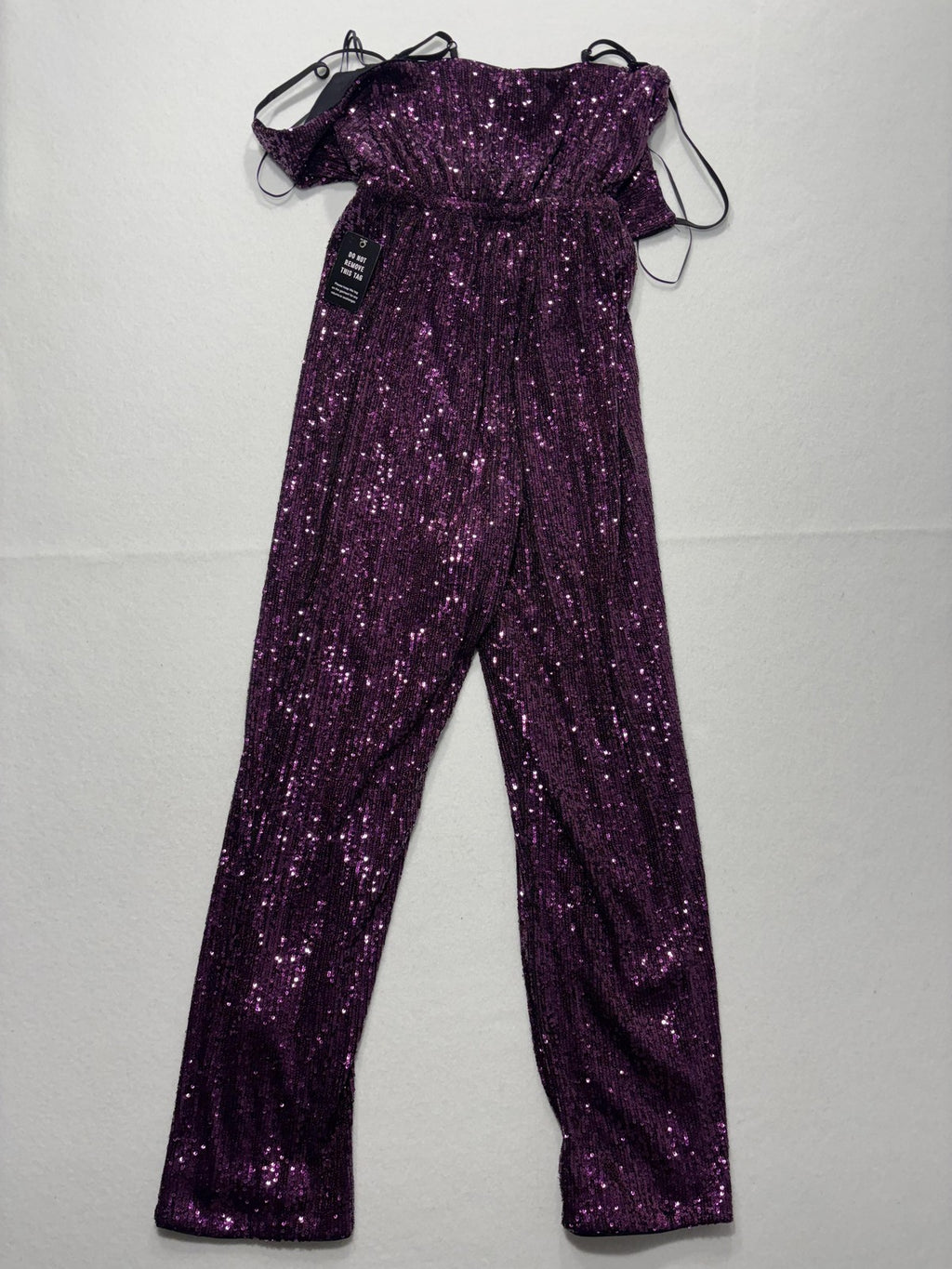 Express Jumpsuit Womens XS Purple Sequin V Neck Wide Leg Sleeveless Party Formal