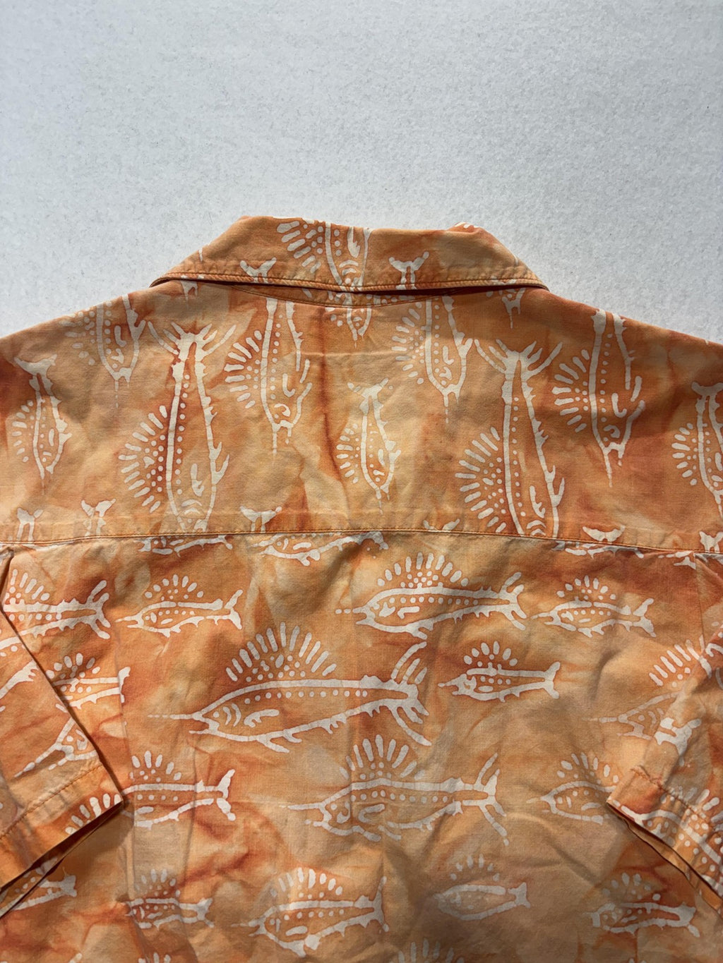 Columbia Shirt Mens Large Orange Fish Print Short Sleeve Button Up Hawaiian