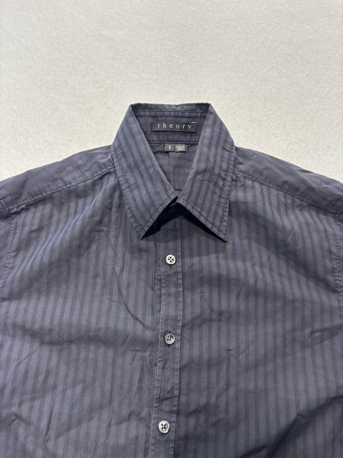 Theory Dress Shirt Mens Small Gray Striped 100% Cotton Long Sleeve Button Up