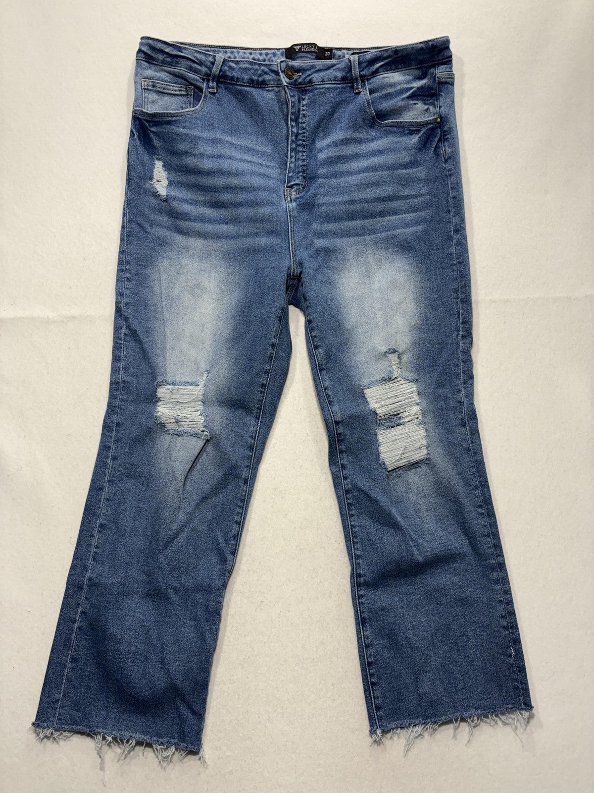 Lucky & Blessed Jeans Womens 20 Blue High Rise Boyfriend Crop Distressed 38x26