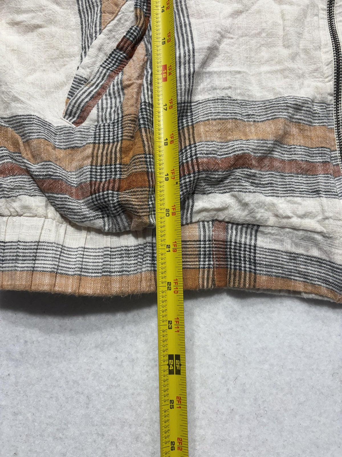 Free People Jacket Womens XL White Plaid Bomber Full Zip Elastic Hem Lightweight