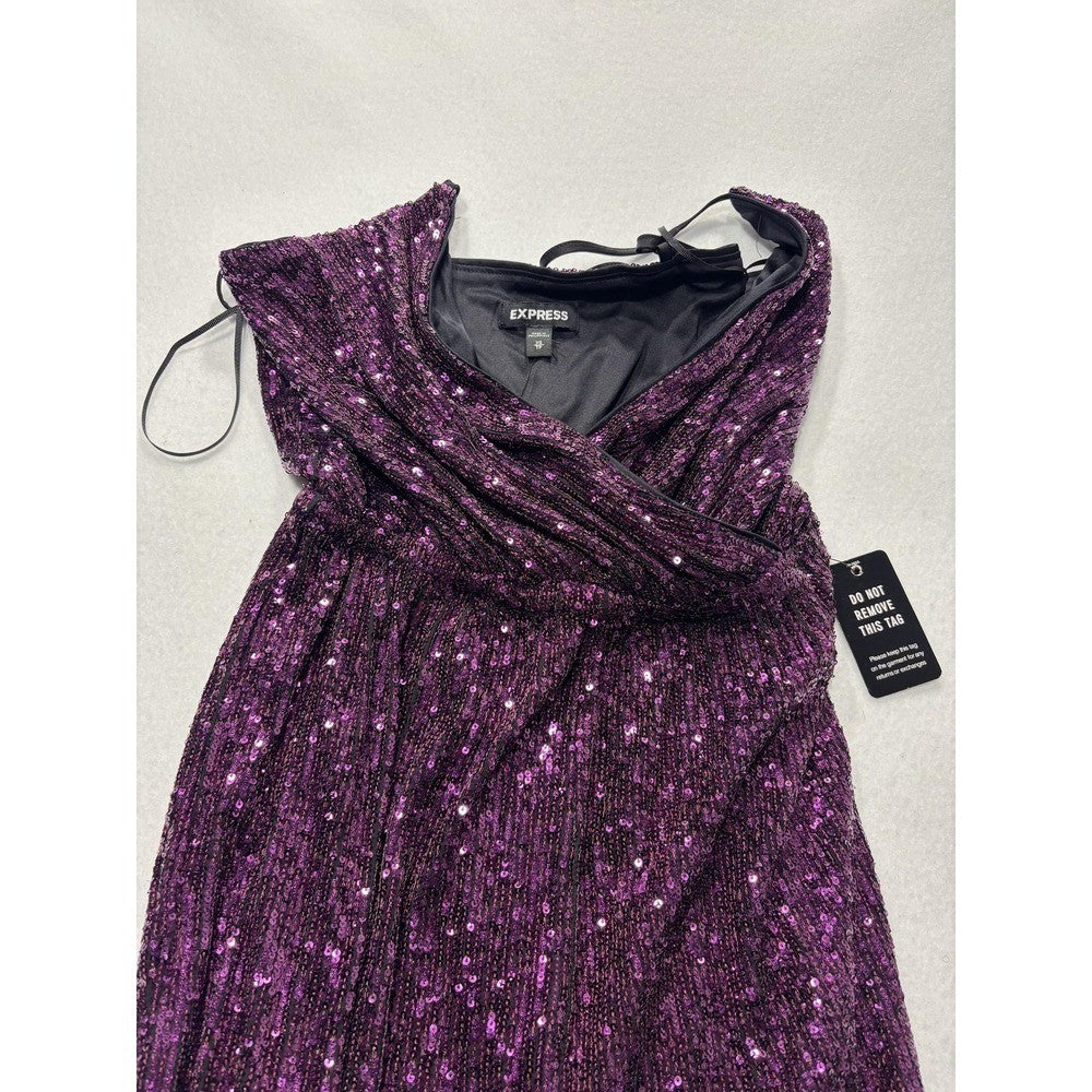 Express Jumpsuit Womens XS Purple Sequin V Neck Wide Leg Sleeveless 19938189 NEW