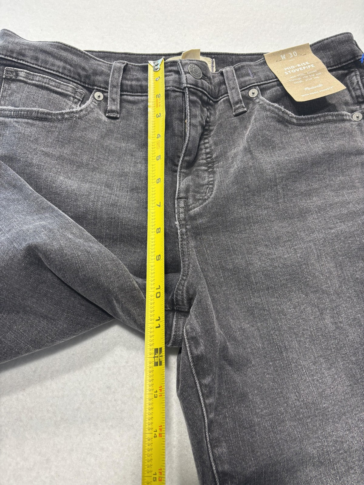 Madewell Jeans Womens 30 Charcoal Wash Mid Rise Stovepipe Raw Hem Stretch 30x28