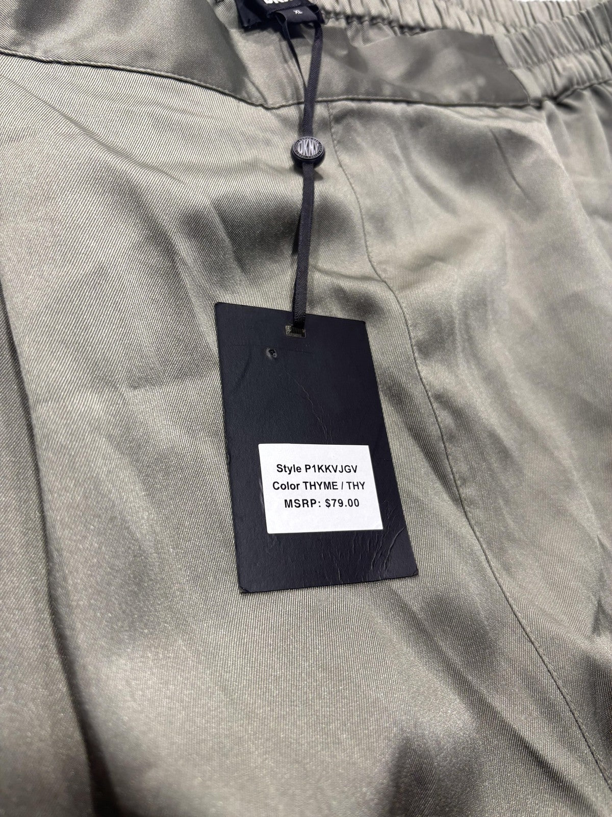 DKNY Pants Womens XL Green Satin Cropped Wide Leg Elastic Waist Pull On Culotte