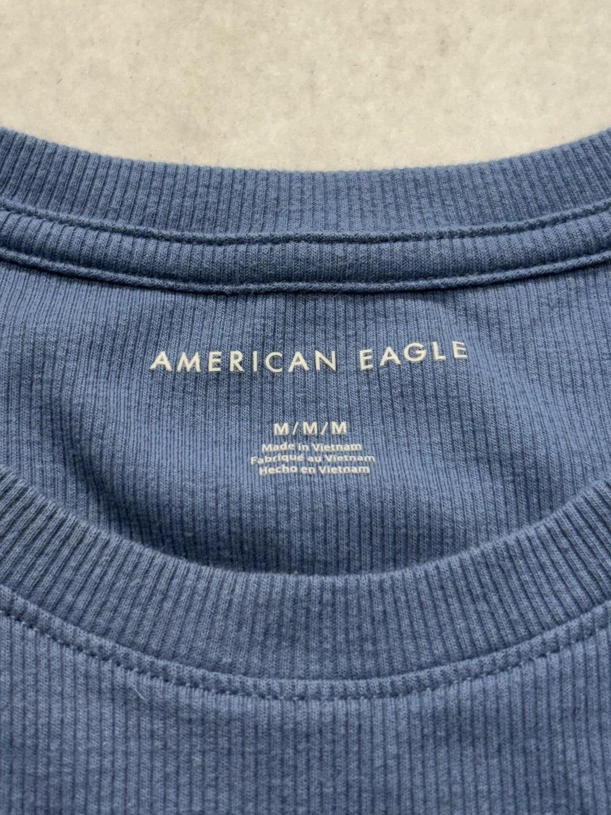 American Eagle Outfitters Tank Womens Medium Blue Crew Neck Ribbed Knit Basic