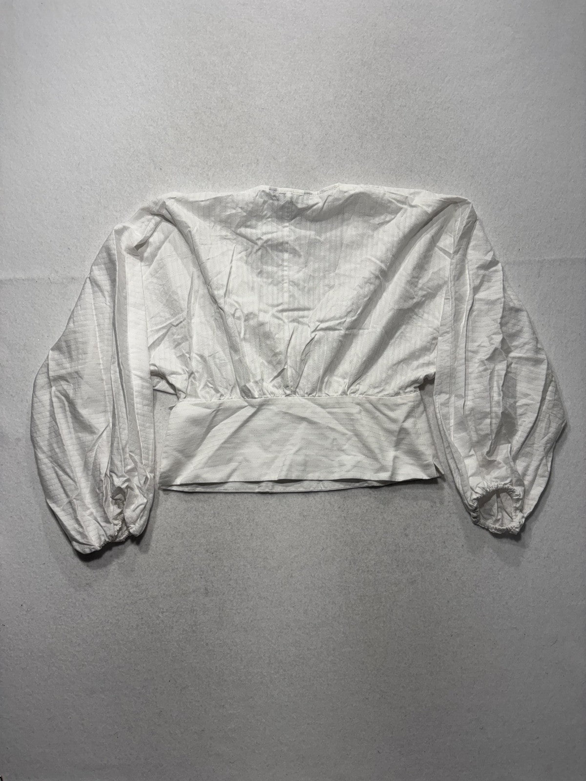 Banana Republic Top Womens 6 White Stripe Cropped Balloon Sleeve V Neck Blouse