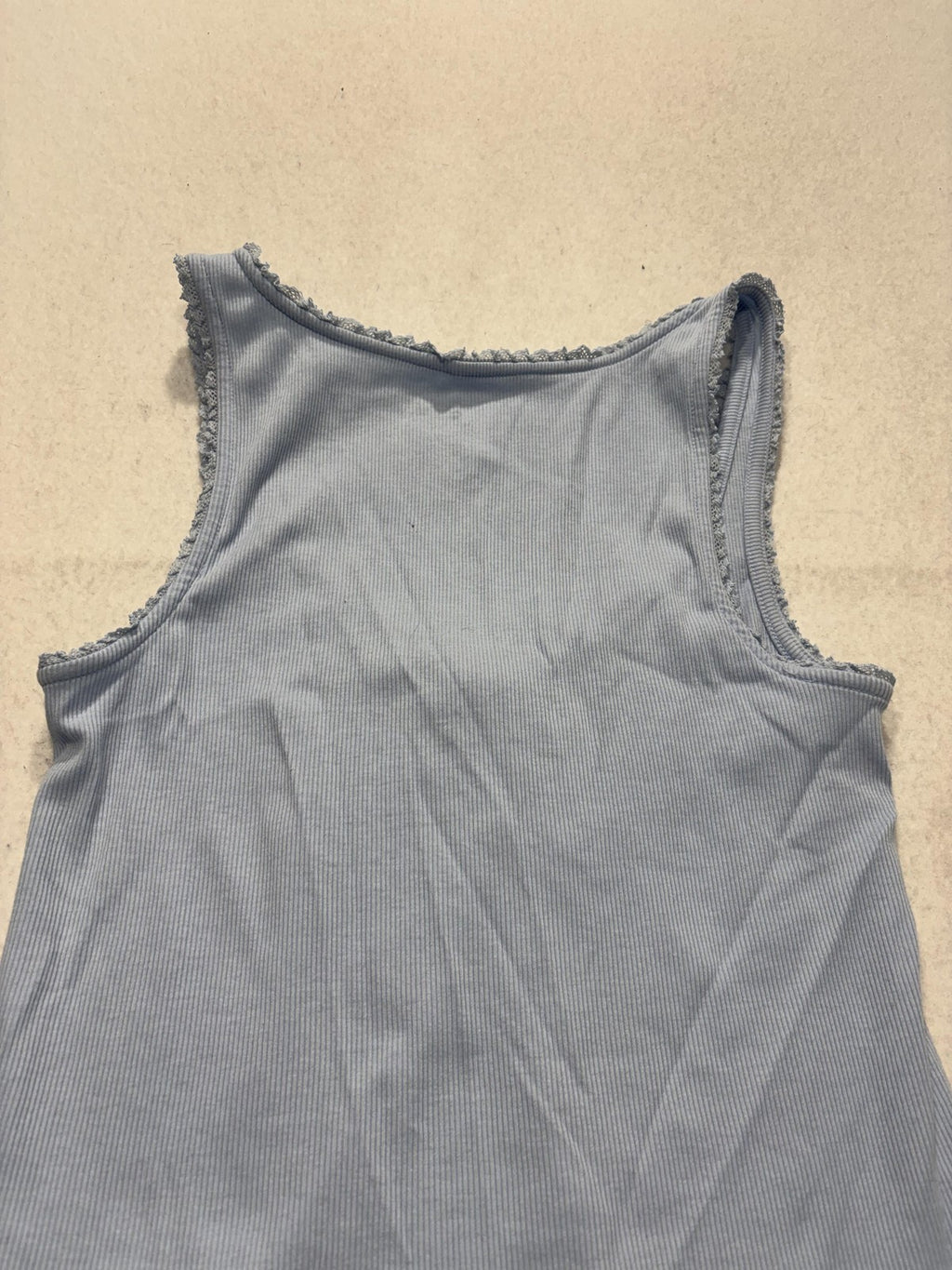 Old Navy Tank Top Womens M Blue Ruched V Neck Ribbed Lettuce Hem Casual Summer