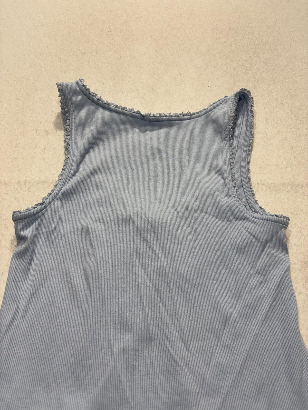 Old Navy Tank Top Womens M Blue Ruched V Neck Ribbed Lettuce Hem Casual Summer
