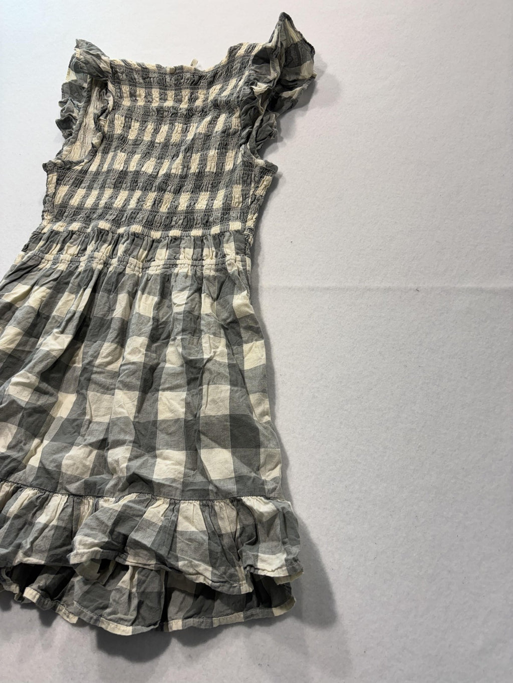 Anthropologie Dress Womens Small Gray Check V Neck Smocked Ruffle Sundress Boho
