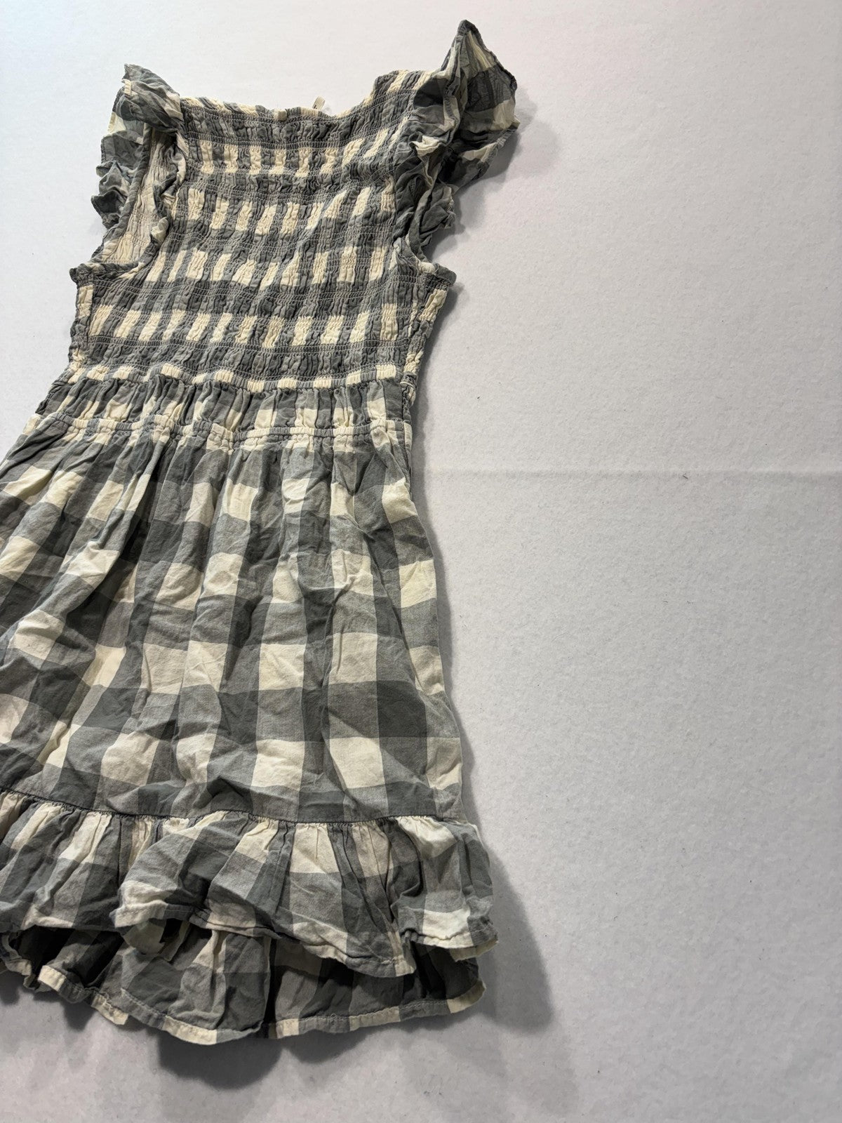 Anthropologie Dress Womens Small Gray Check V Neck Smocked Ruffle Sundress Boho