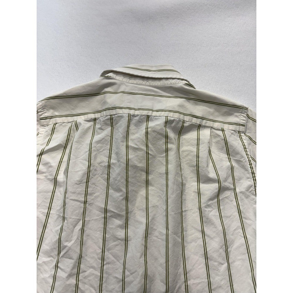 Abercrombie & Fitch Mens Medium White Green Striped Long Sleeve Slim Button Up