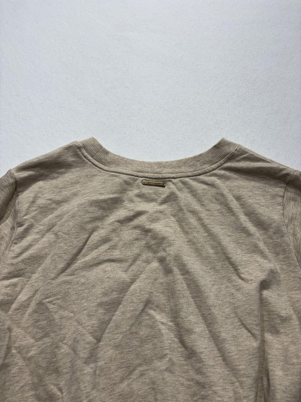 MICHAEL Michael Kors Top Womens Small Beige Crew Neck Long Sleeve Ruffle Hem