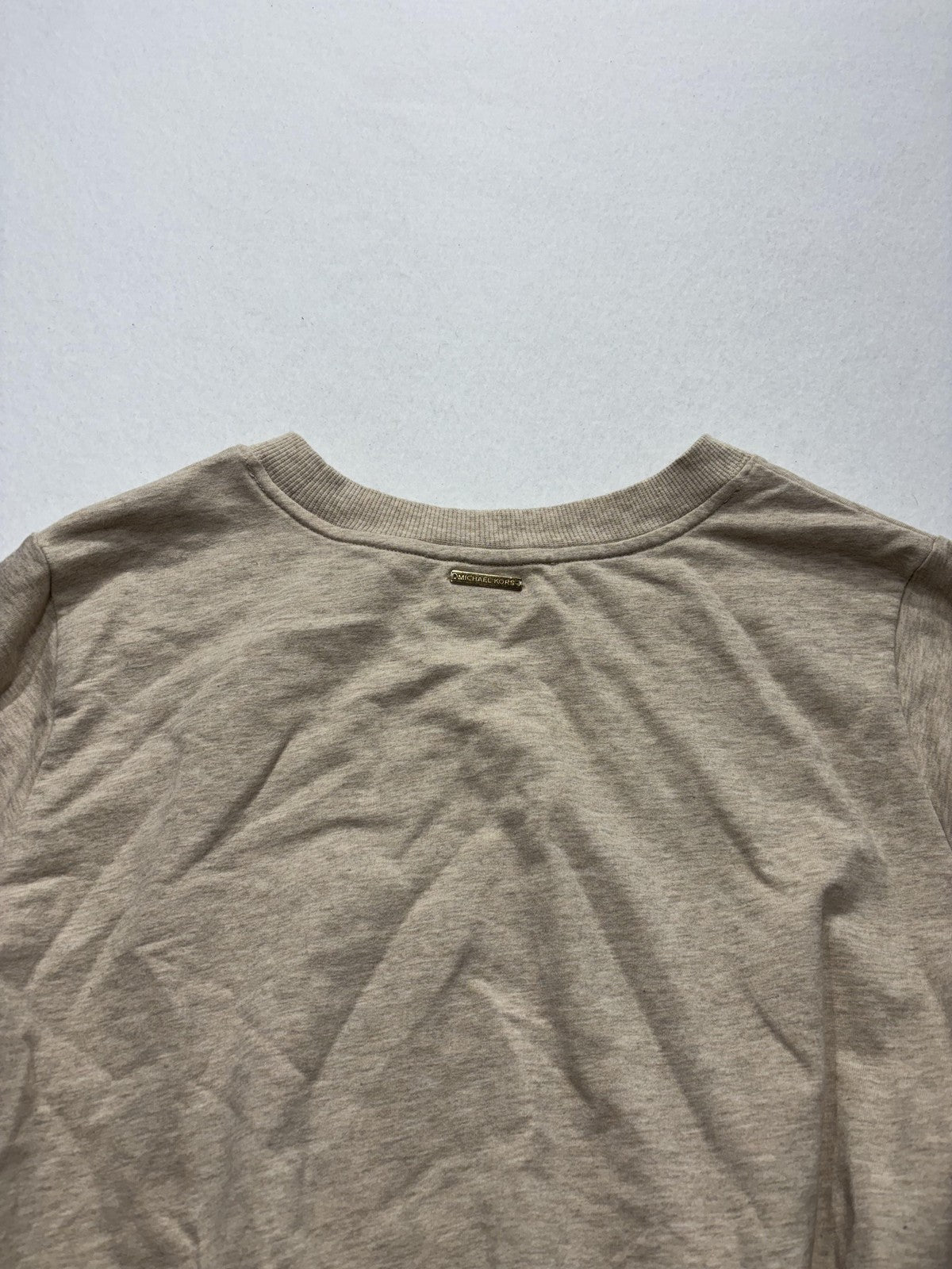 MICHAEL Michael Kors Top Womens Small Beige Crew Neck Long Sleeve Ruffle Hem