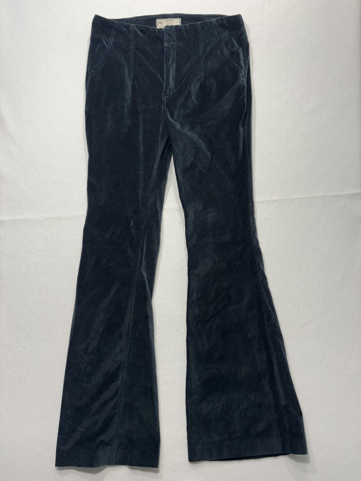 Free People Dress Pants Womens 30 Blue Velvet Flare Leg Zip Pockets Party