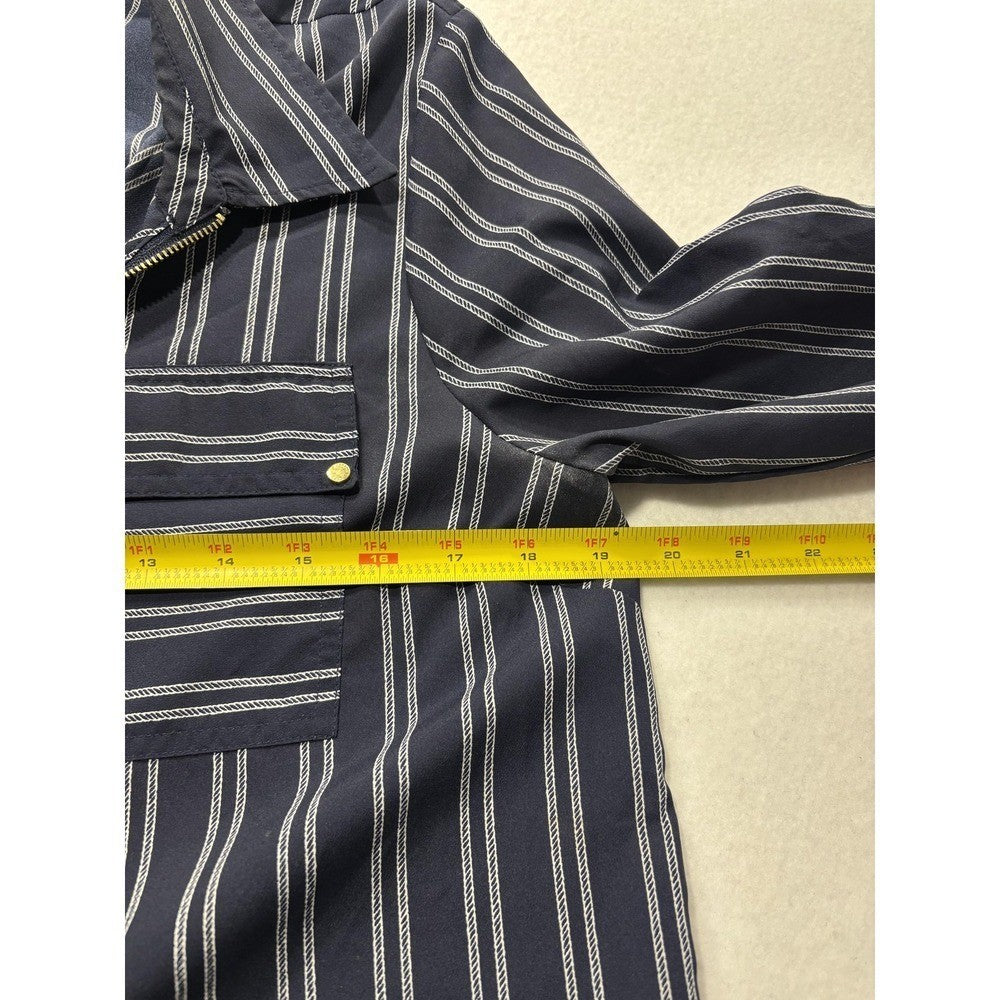 MICHAEL Michael Kors Blouse Womens Large Blue Stripe Zip Tunic Long Sleeve Top