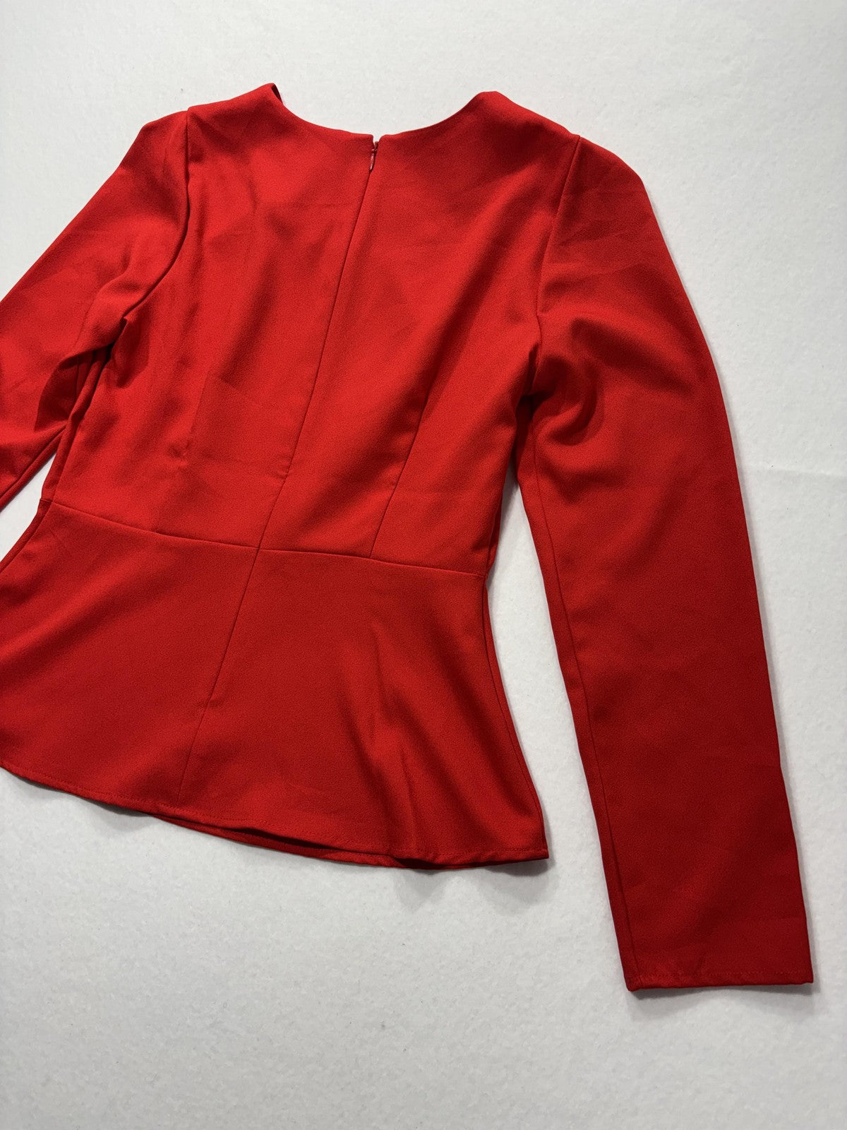Banana Republic Blouse Womens 6 Red Long Sleeve Peplum Round Neck Zip Back Top
