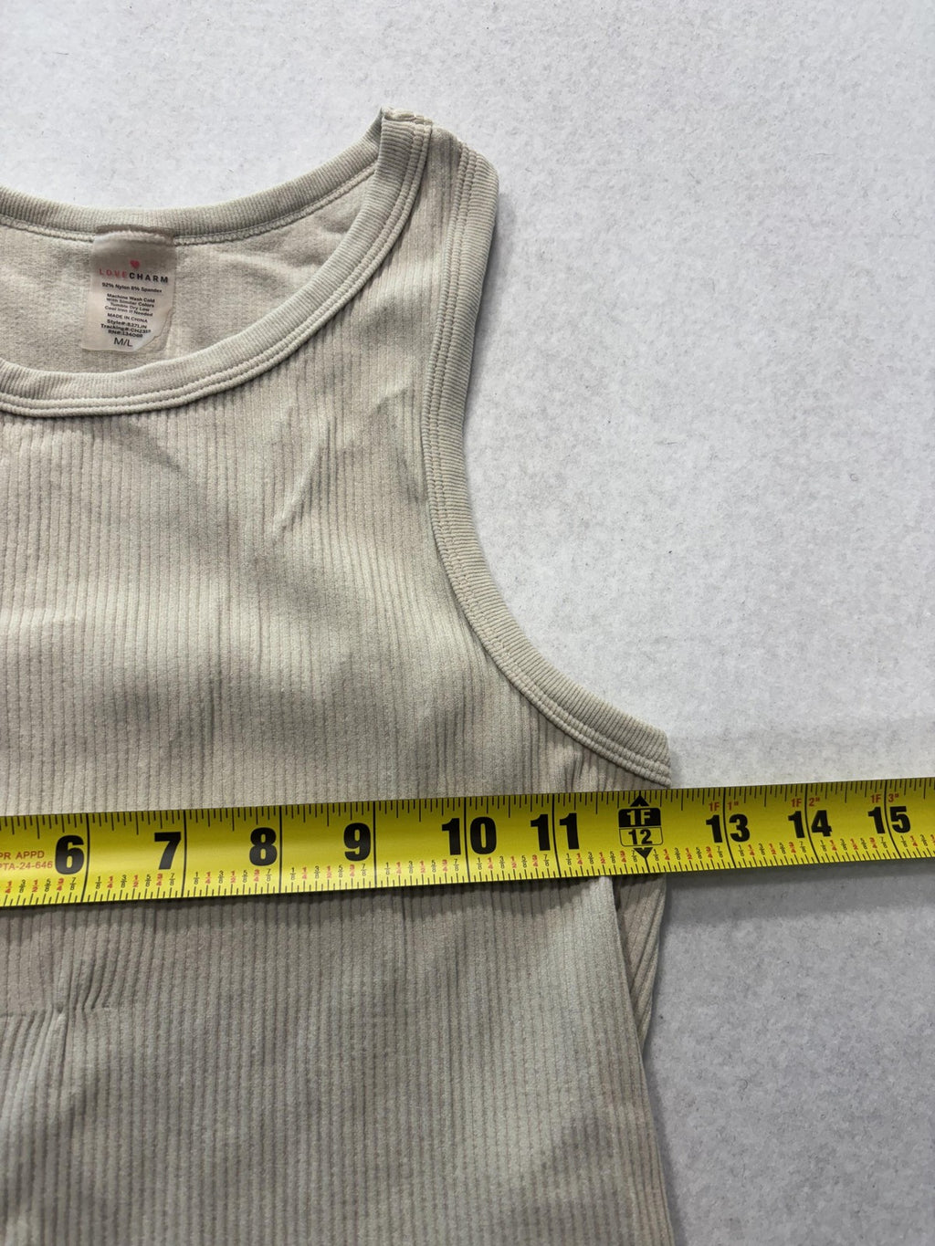 Love Charm Womens Medium Beige Ribbed Knit Tank Bodysuit Racerback Snap 8371JN