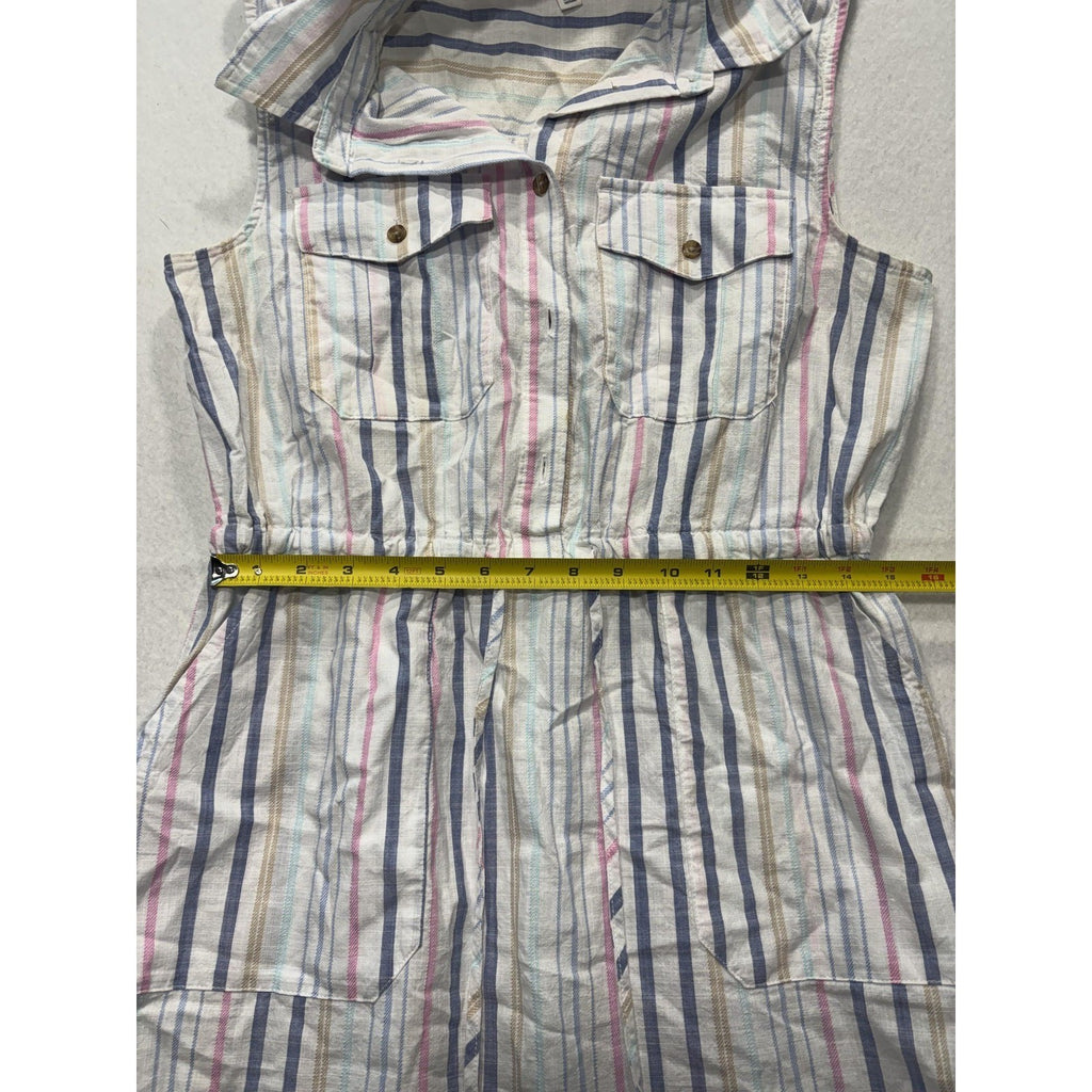 Time And Tru Womens M Multicolor Stripe Sleeveless Button Shirt Dress