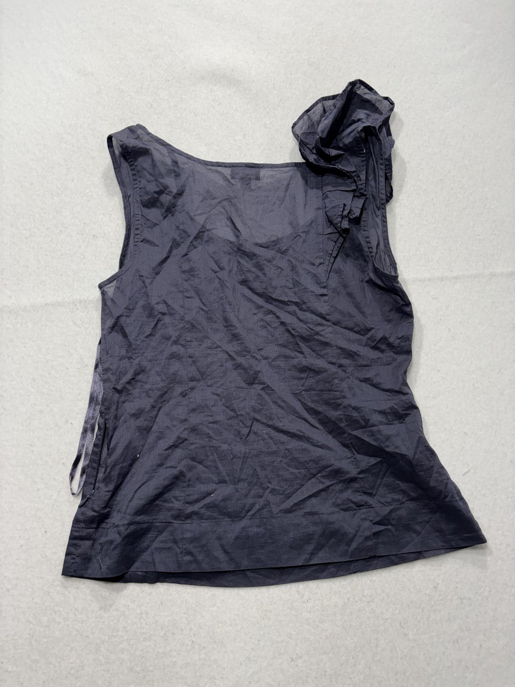 Fei Tank Womens 2 Blue Scoop Neck Ruffle Shoulder Side Zip Cotton Summer Top