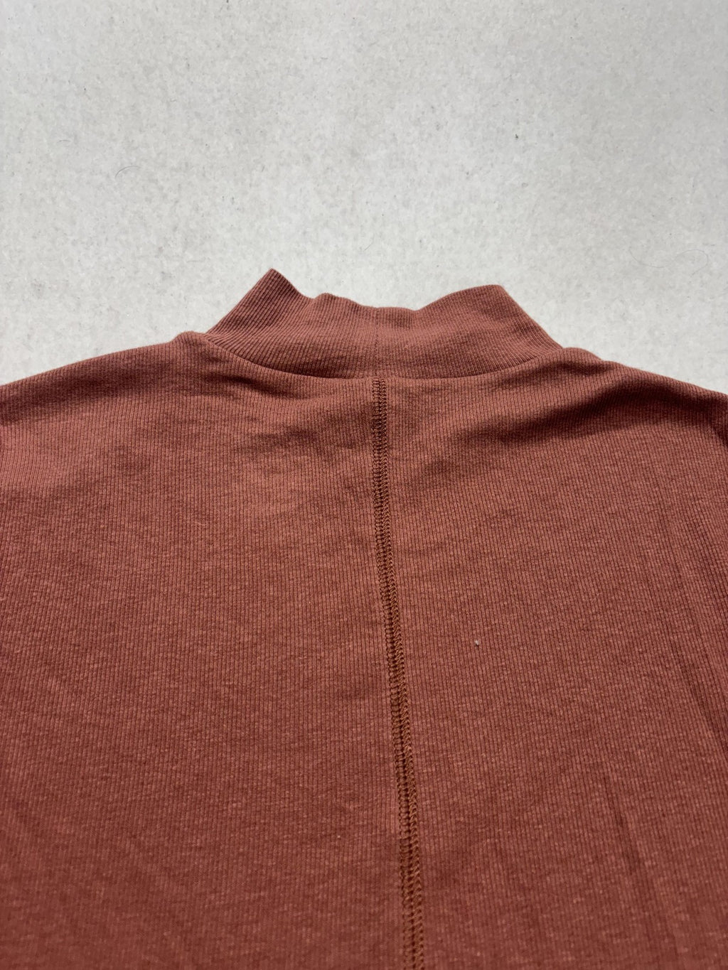 A New Day Shirt Womens Small Brown Mock Neck Short Sleeve Ribbed Knit Tee Casual
