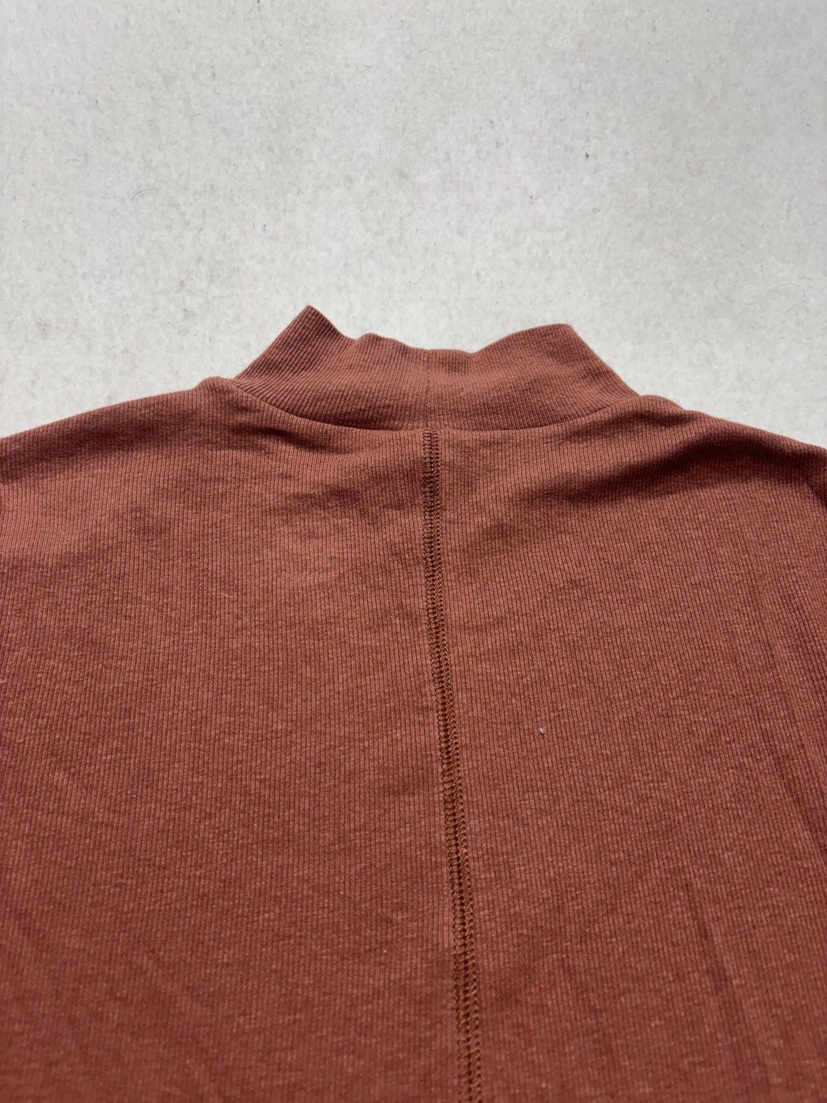 A New Day Shirt Womens Small Brown Mock Neck Short Sleeve Ribbed Knit Tee Casual