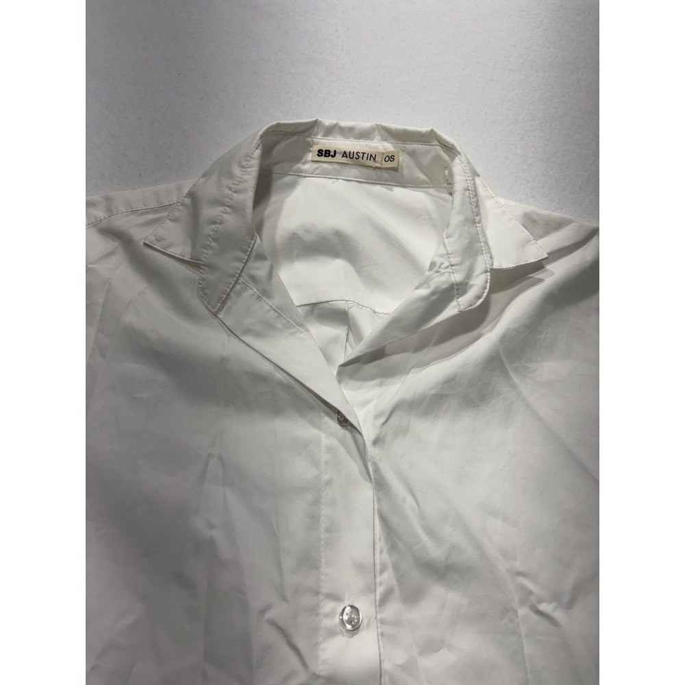 SBJ Austin Shirt Womens One Size White Cotton Tunic Button Front Top Made in USA