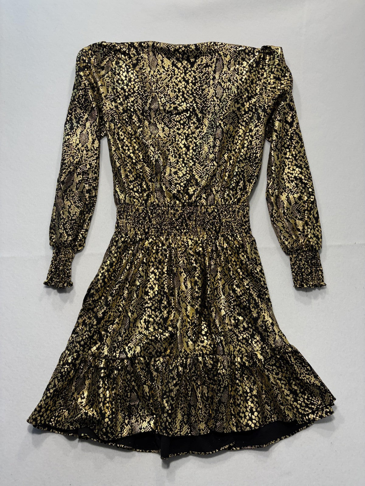 MICHAEL Michael Kors Dress Womens Small Gold Animal Print Long Sleeve Ruffle