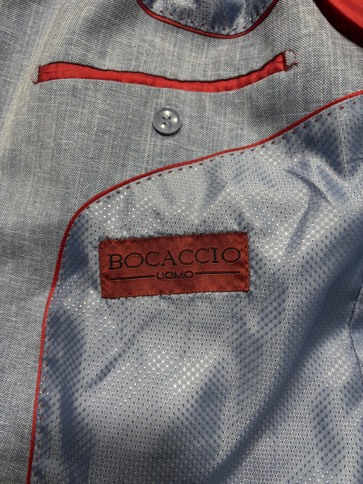 Bocaccio Uomo Sport Coat Mens 44 Blue Stretch Two Button Blazer Notch Lapel